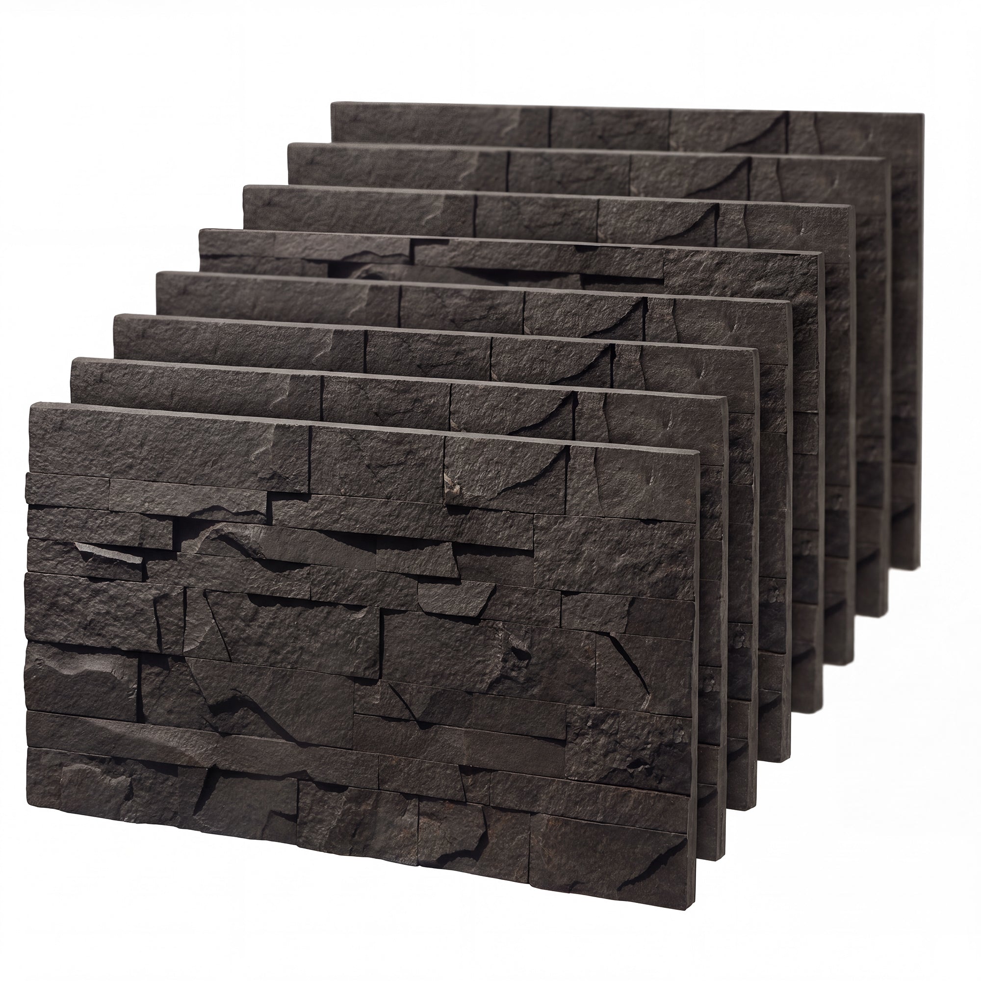 8-Pack 3D Faux Stone Wall Panels, Lightweight Polyurethane Panels for Interior and Exterior Accent Walls, Black