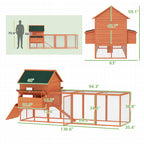 137" Wooden Chicken Coop for 4-6 Chickens, Backyard, Orange