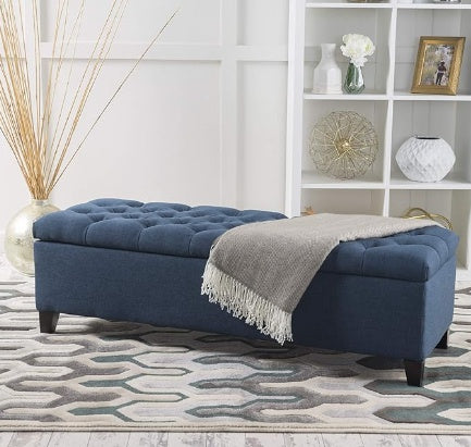 Storage Ottoman with Contemporary Design, Upholstered Seating, Versatile Storage Bench, 51" L x 17.5" W x 17" H, Navy Blue