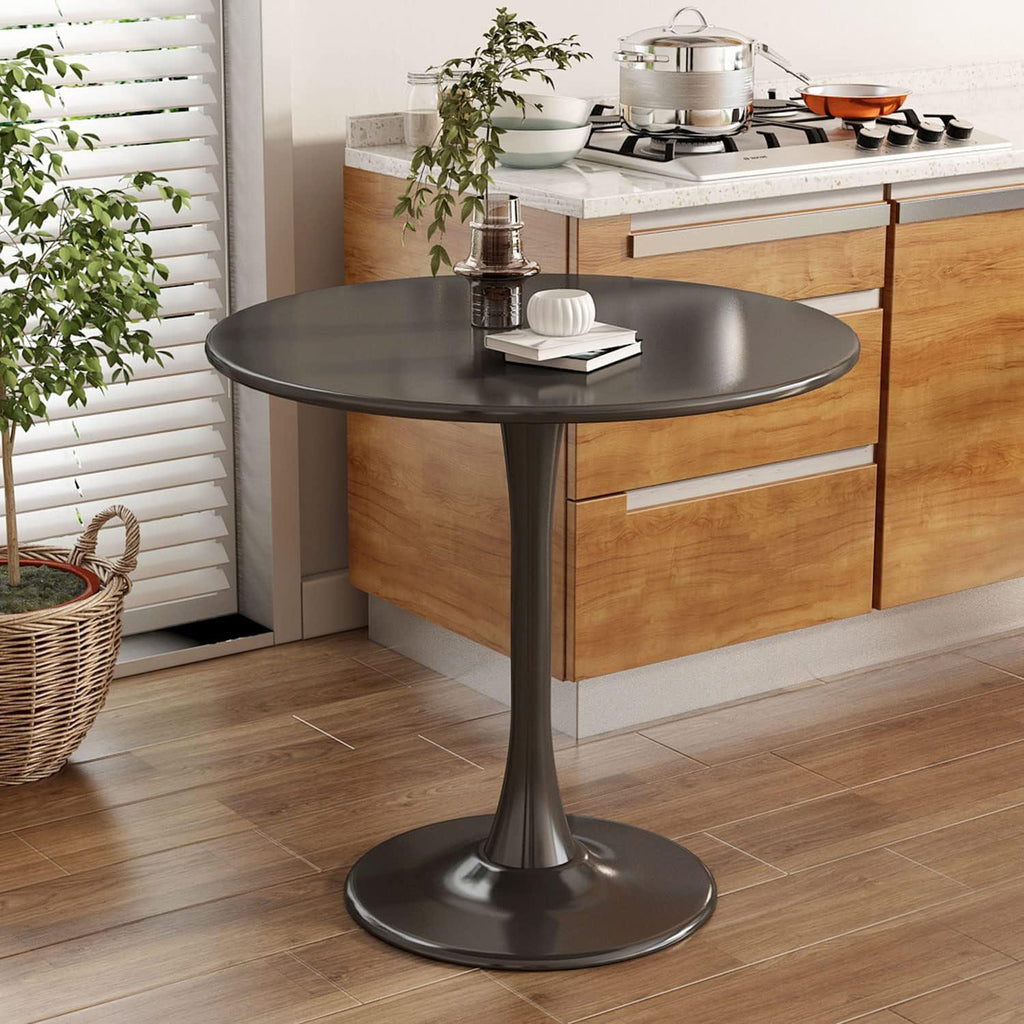 Modern Round Dining Table with MDF Top and Steel Base, Strong Construction, Easy Assembly and Cleaning, 23.5″ L x 23.5″ W x 29″ H, Black