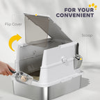 Extra Large Stainless Steel Cat Litter Box for Big Cats with Flip Cover, High-Sided Enclosure & Scoop