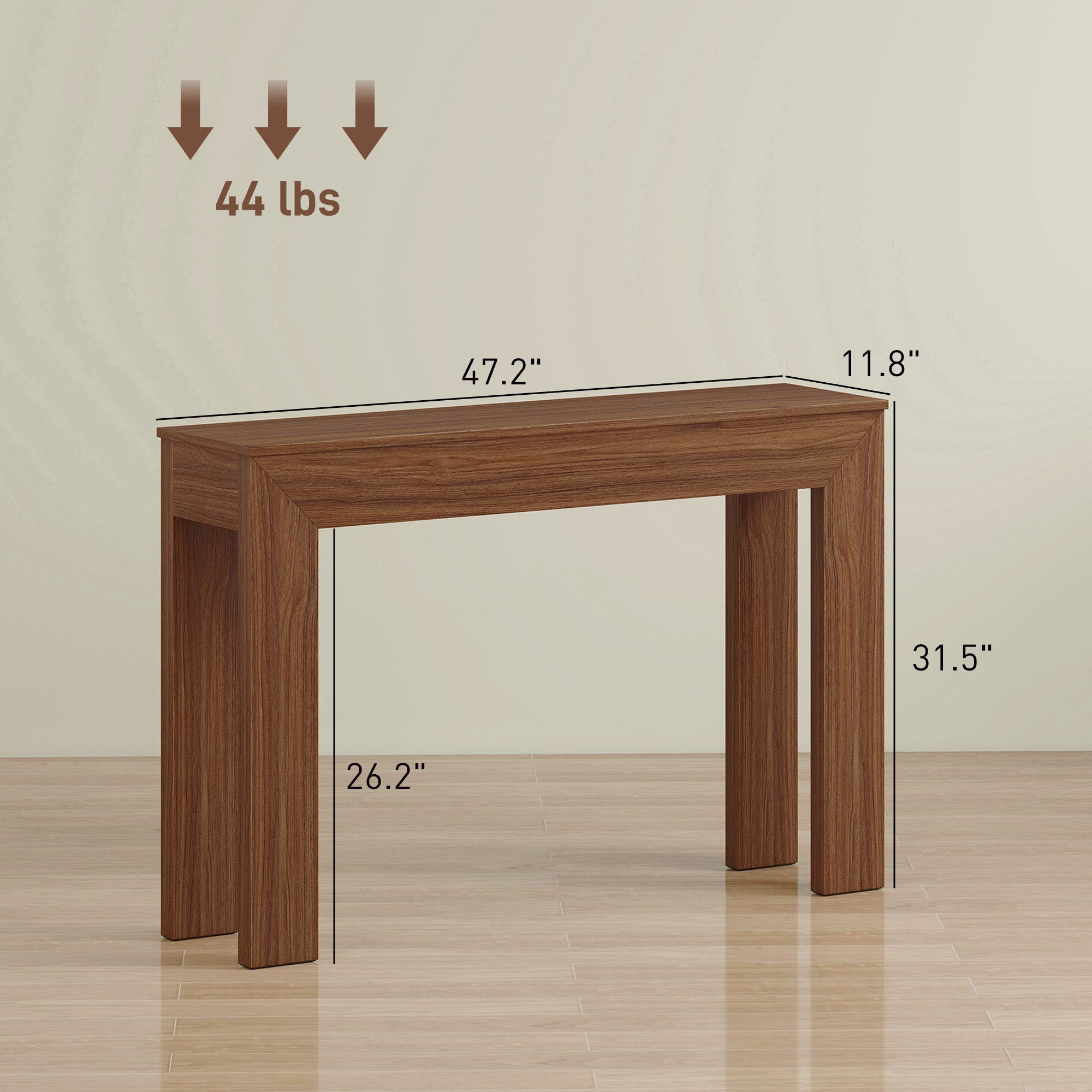 Modern Console Table, 47" Narrow Entryway Table, Walnut