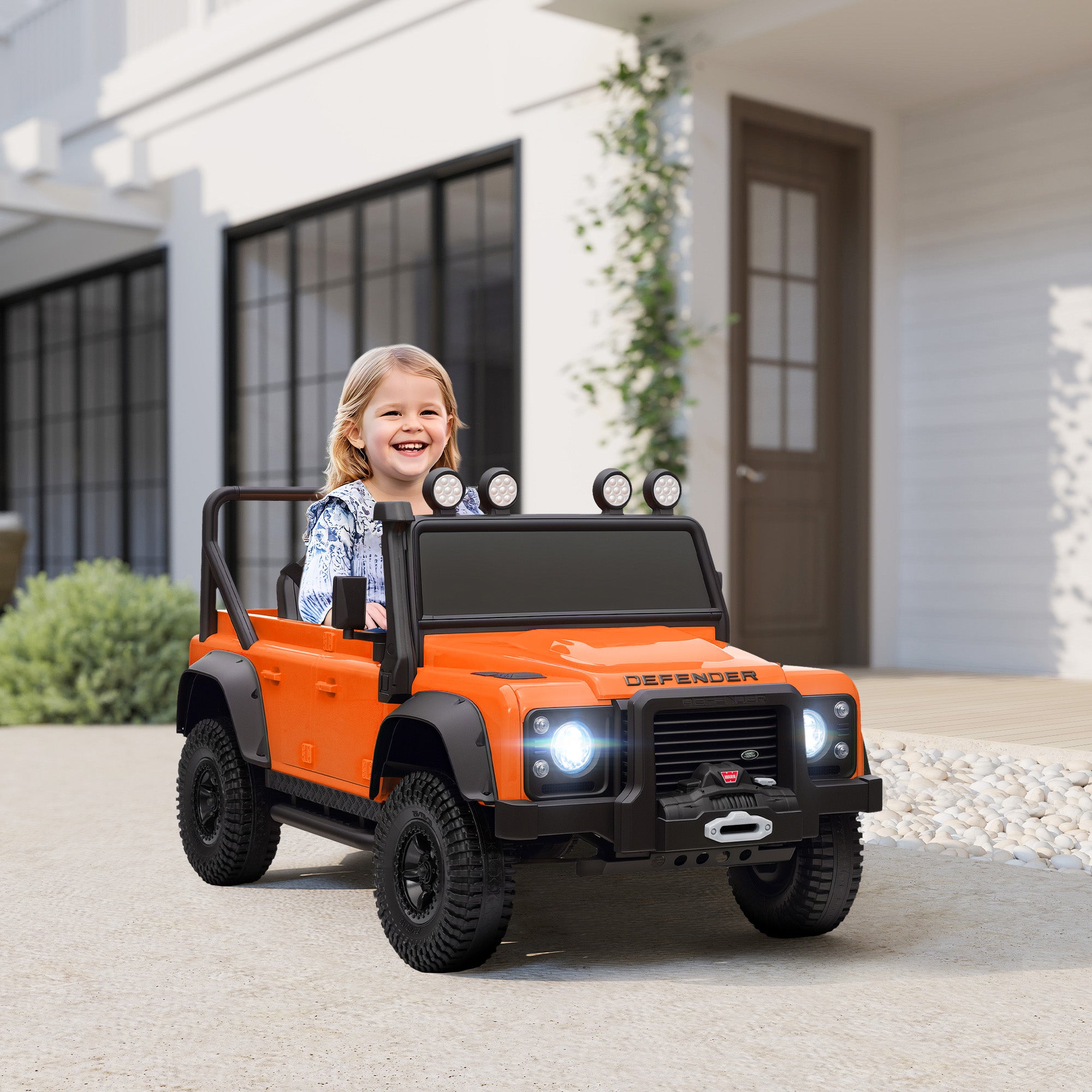 Licensed Electric Car for Kids with Remote Control, Dual Motors, Spring Suspension, LED Lights, Orange