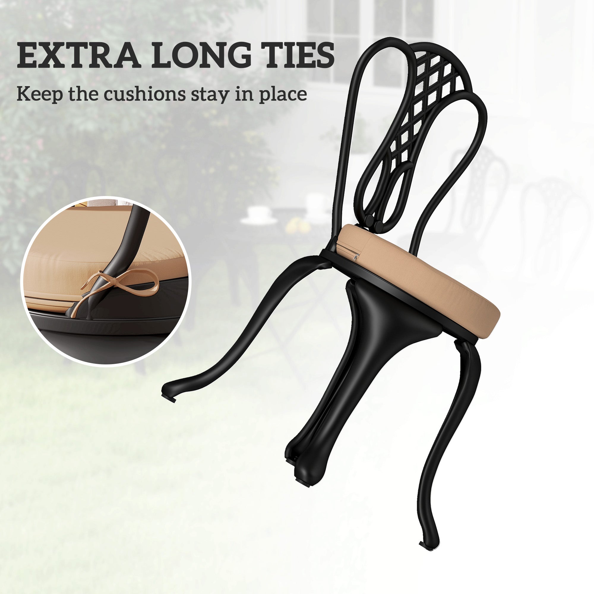 Patio Chair Cushions Set of 4 Round Seat Cushions for Dining Bistro Chairs Machine Washable, 15" x 15" x 3", Khaki