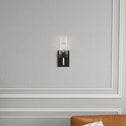 Zephyr Single Light Sconce with Clear Glass, Metal Finish, Modern Elegance 5" L x 6" W x 12" H, Black+Clear