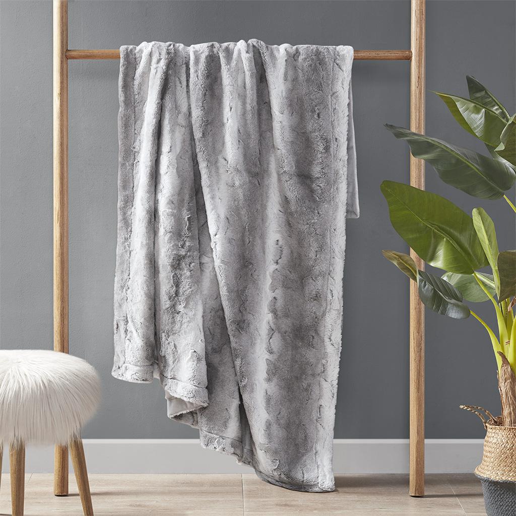 Luxurious Oversized Faux Fur Throw Blanket with Faux Mink Reverse, Machine Washable, OEKO-TEX Certified, 70" L x 60" W x 0.25" H, Gray