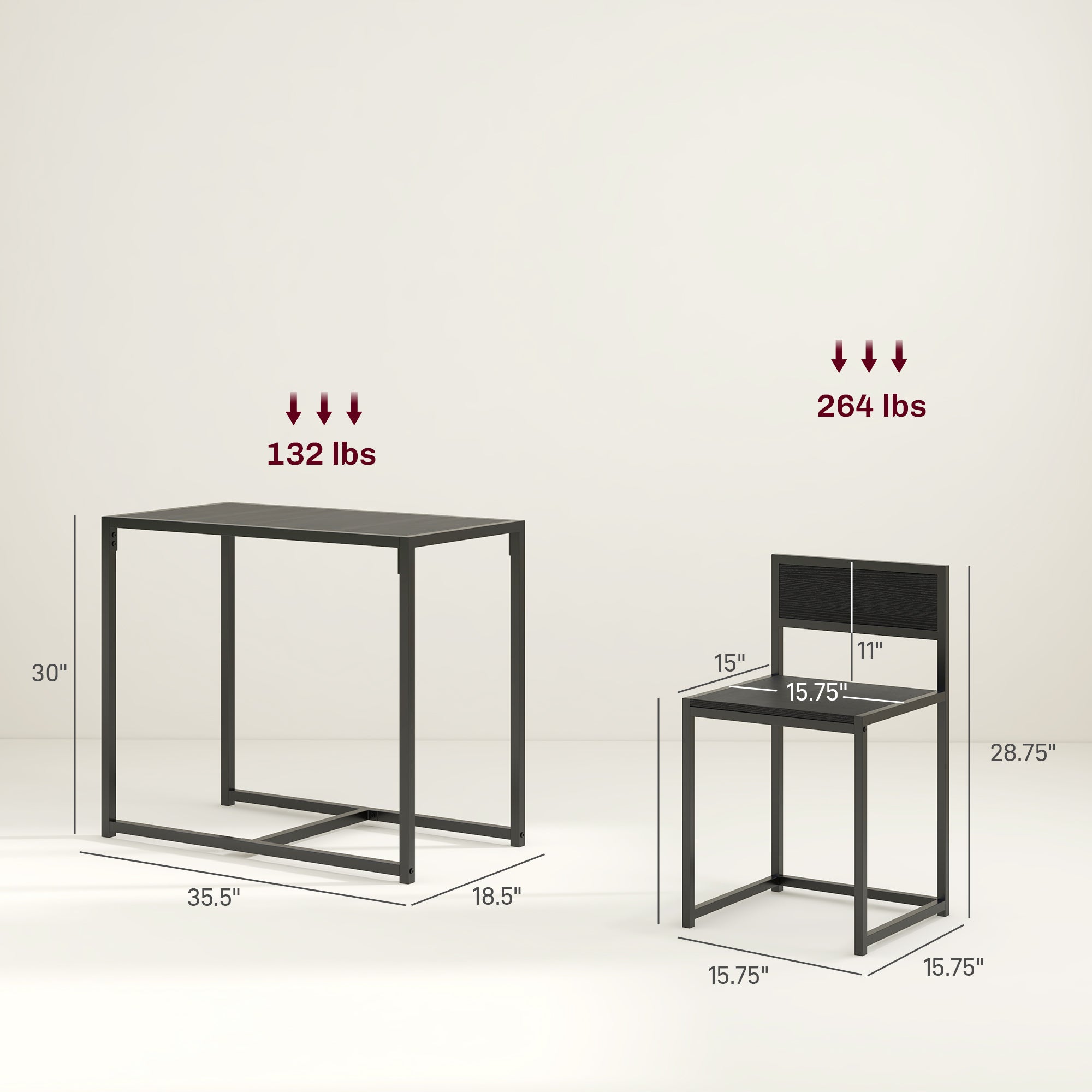 3-Piece Dining Room Set, Industrial Kitchen Table Set with Rectangular Table and 2 Dining Chairs, Black