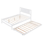 Full Size Platform Bed with Adjustable Trundle, Solid Pine Wood and MDF, 78" L x 97.5" W x 39.5" H, White