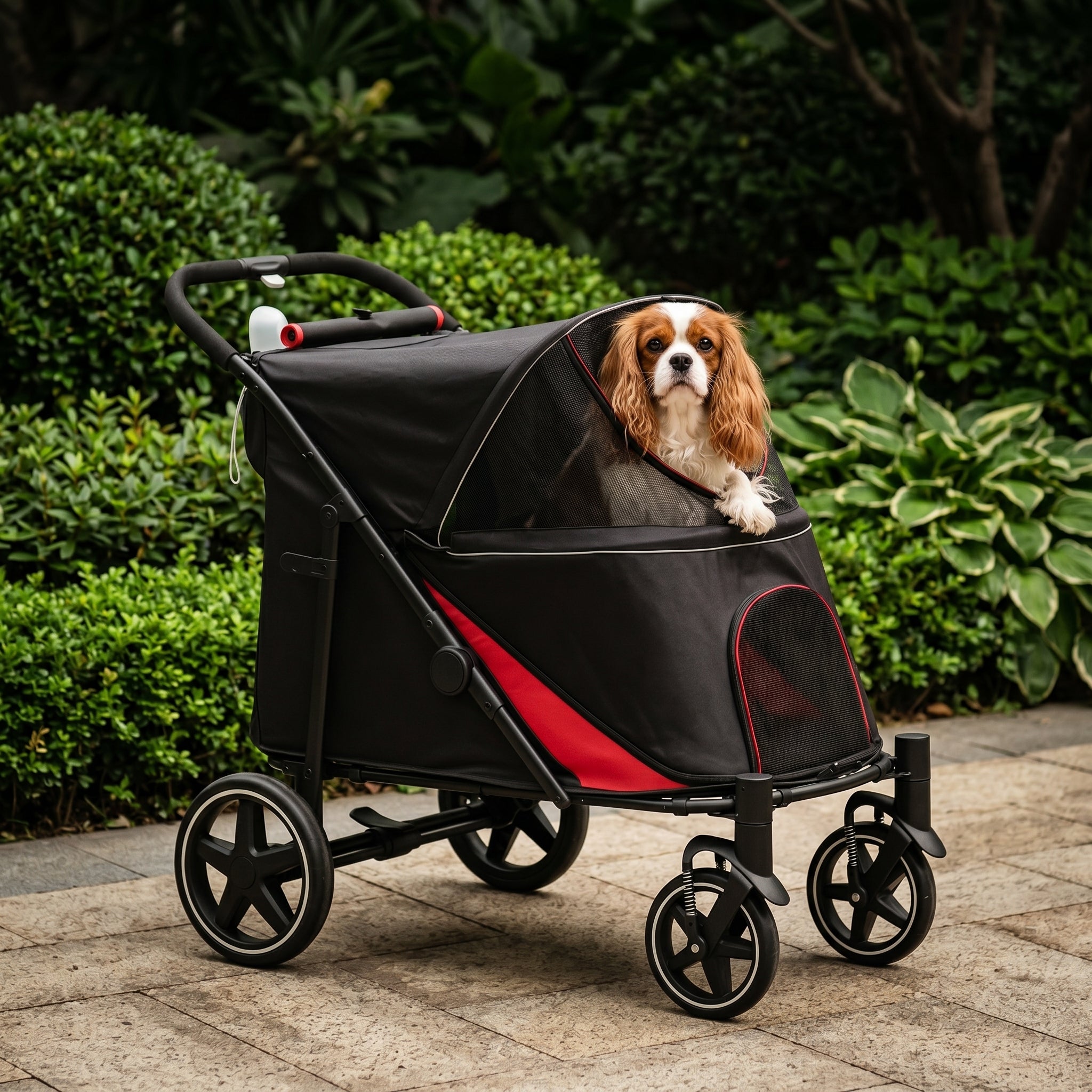 One-Click Foldable Dog Stroller for M, L Dogs, Pet Stroller, Black