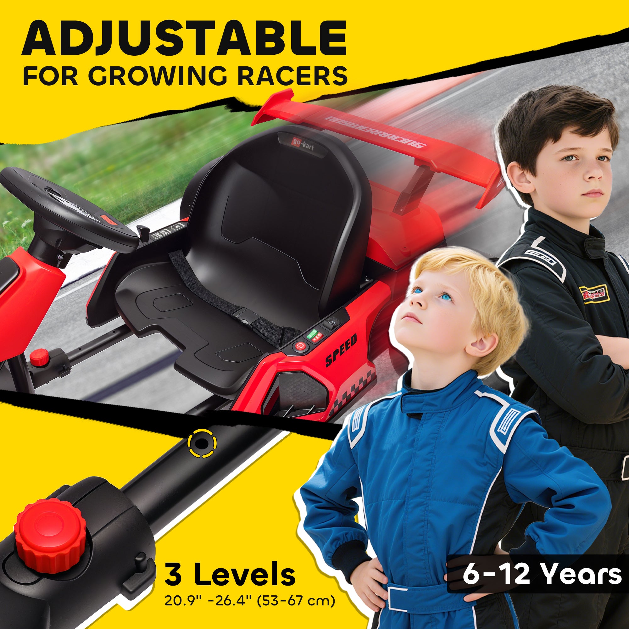 24V 7.5 MPH Electric Go Kart with Adjustable Seat, Slow Start, Red