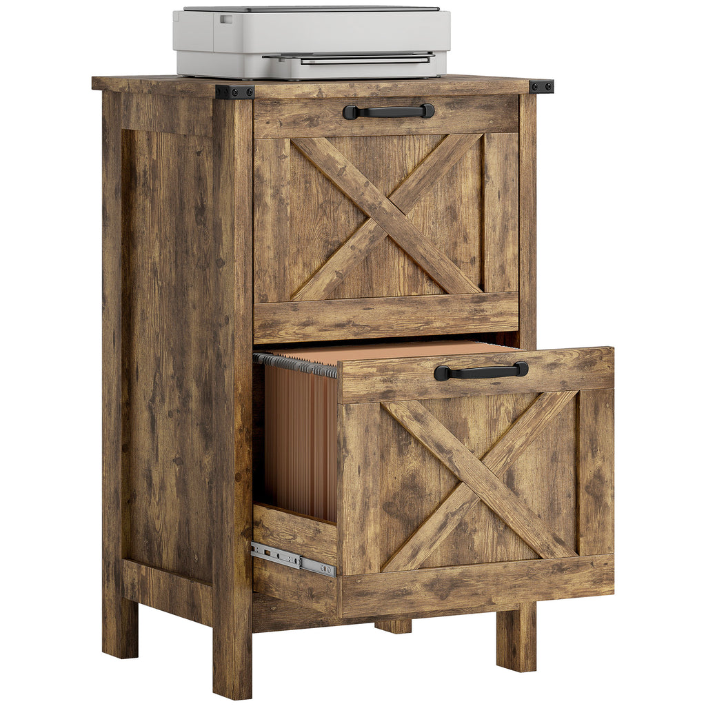 Vertical File Cabinet with 2 Drawers, Rustic Farmhouse Office Storage Cabinet for A4, Letter Size, Rustic Brown