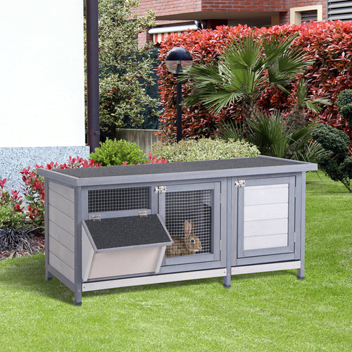 Wooden Rabbit Hutch Bunny Hutch Cage Guinea Pig with Waterproof Roof, No Leak Tray and Feeding Trough, for Rabbits, Chickens, Ducks, Indoor/Outdoor, Gray