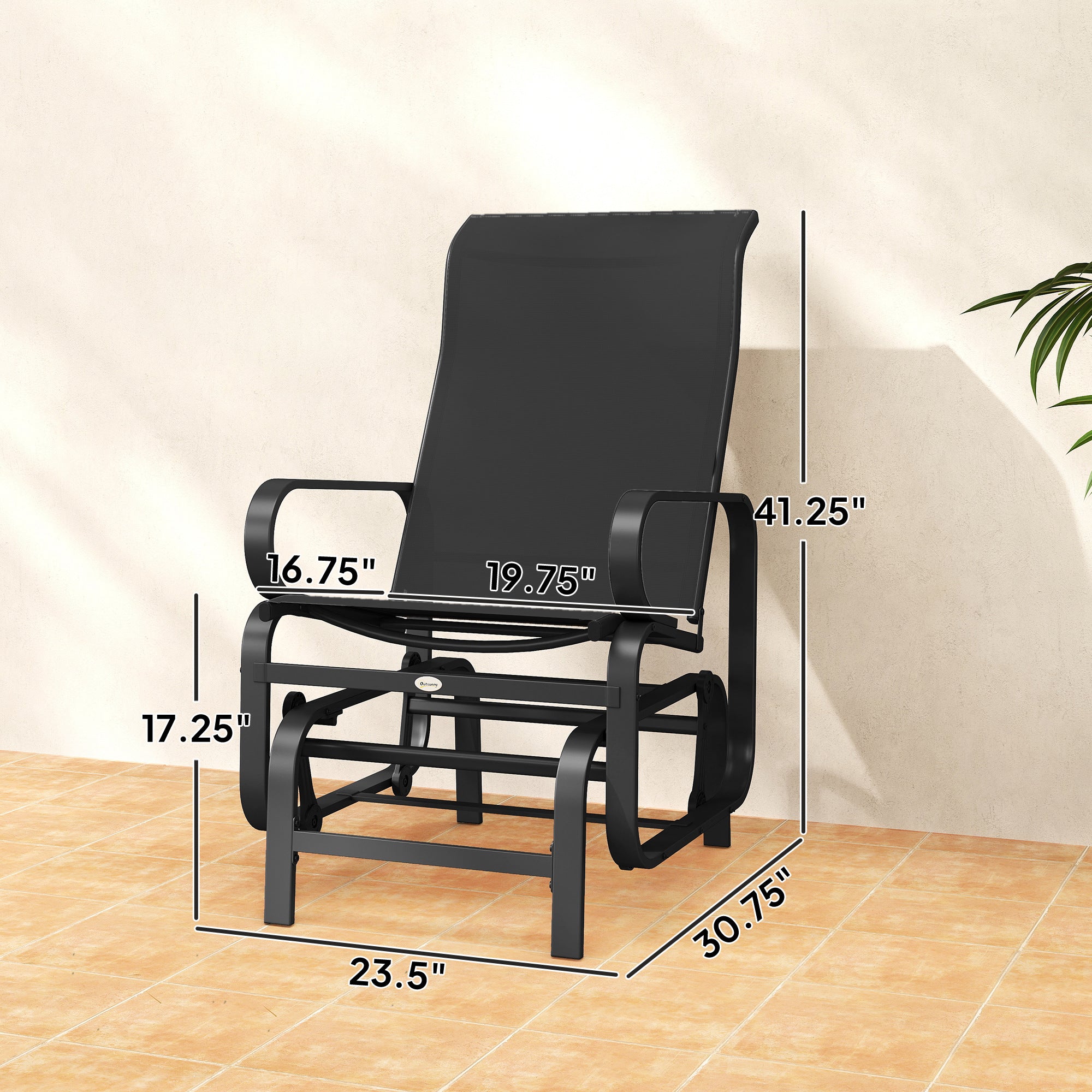 Gliding Lounger Chair Set of 2, Single Rockers with Lightweight Metal & Mesh Construction, Black