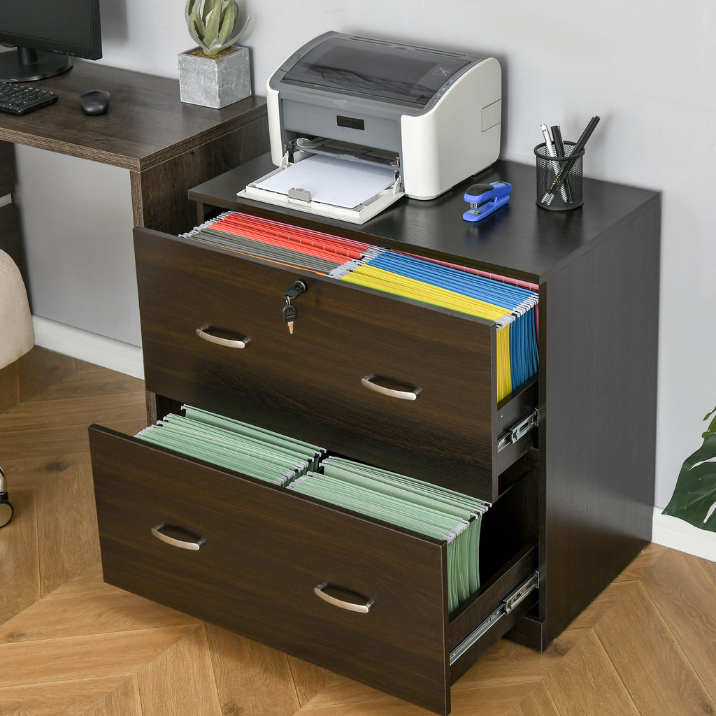 2-Drawer File Cabinet with Lock and Keys, Lateral Storage Filing Cabinet with Hanging Bar for Letter Size, Home Office, Walnut