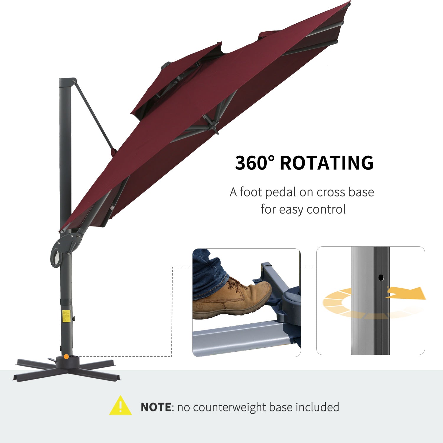 10ft Offset Patio Umbrella, Hanging Cantilever Umbrella, Square Shape, Aluminum Cross Base, Tilt, 360-Degree Rotation, Red