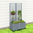 Planter Box with Trellis, Self Watering Raised Garden Bed with Lockable Wheels and Drainage Holes, Gray