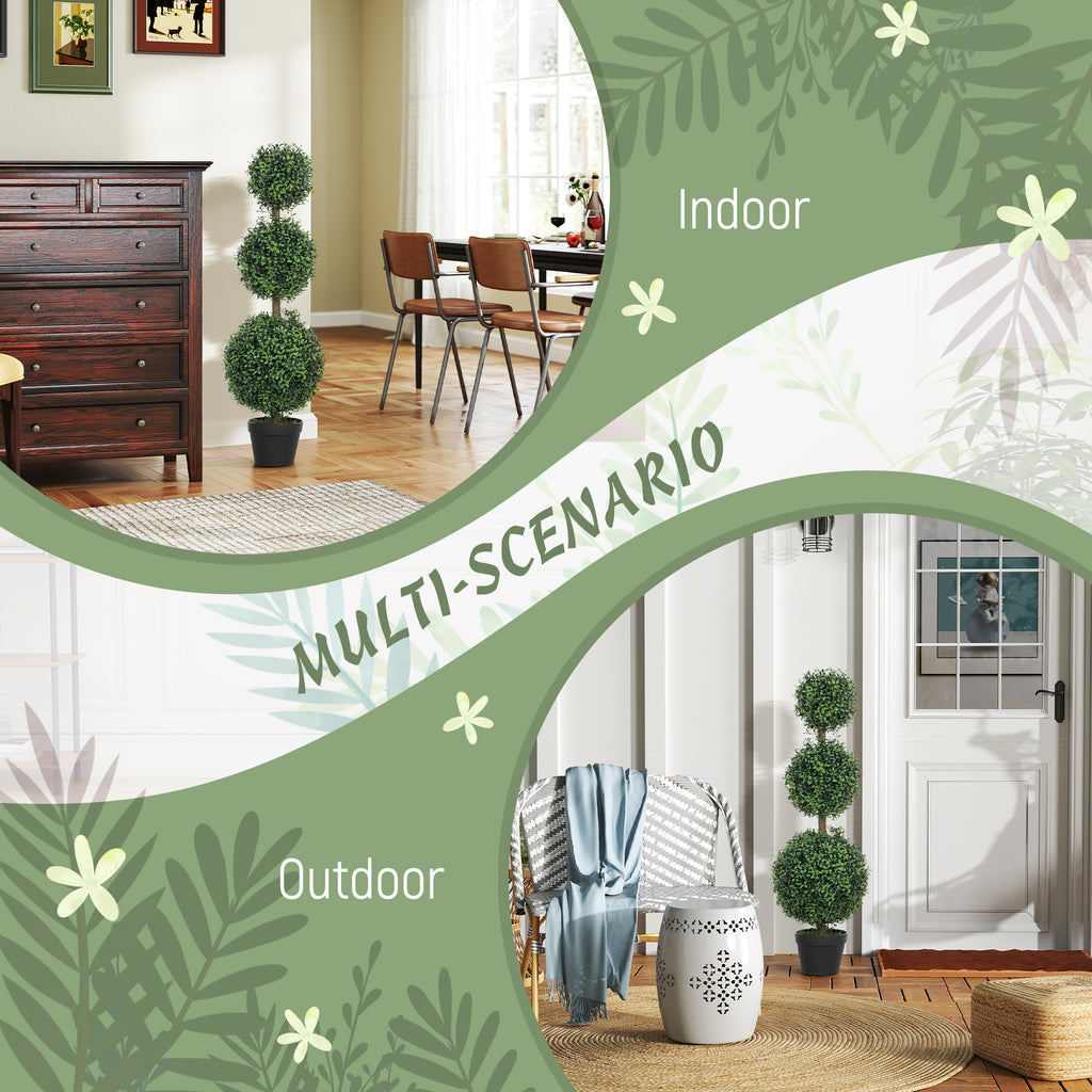 Set of 2 Artificial Ball Boxwood Topiary Trees, Fake Plants in Pot for Indoor Outdoor Living Room Green