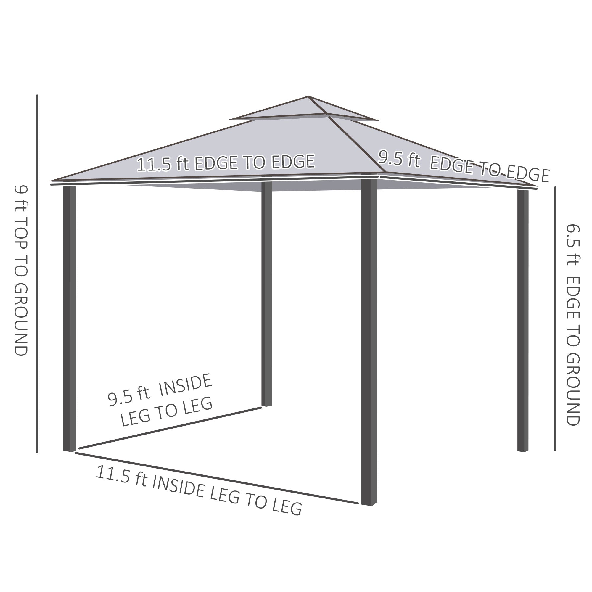 9.6' x 11.6' Patio Gazebo Outdoor Canopy Shelter with 2-Tier Roof and Netting, Steel Frame for Garden, Cream White