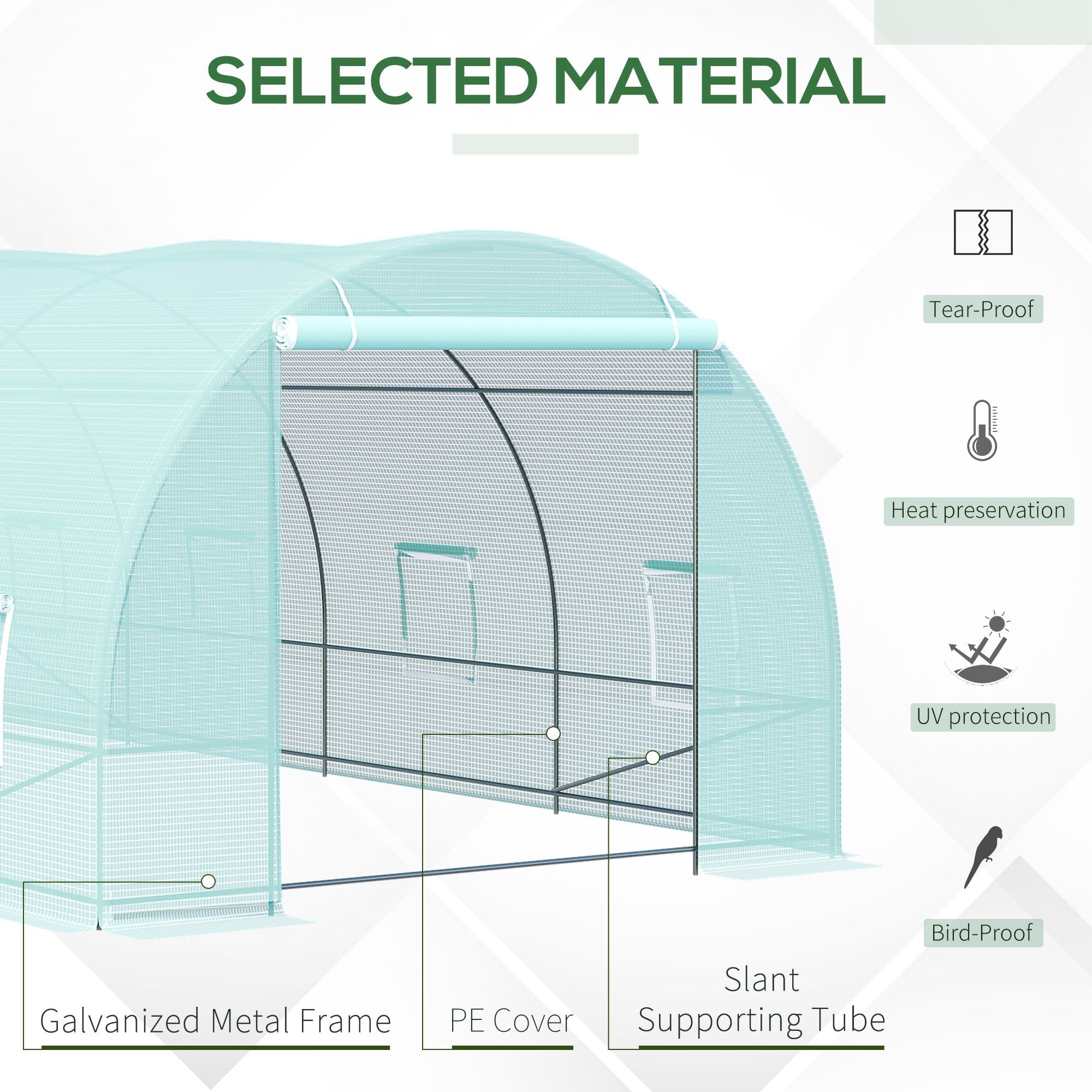 20' x 10' x 7' Walk-In Tunnel Greenhouse with Zippered Door & 8 Mesh Windows, Large Garden Green House Kit, Galvanized Steel Frame, Green