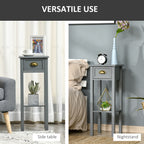 2-Tier Tall Side Table, Nightstand End Table w/ Drawer & Bottom Shelf for Living Room, Bedroom, Gray