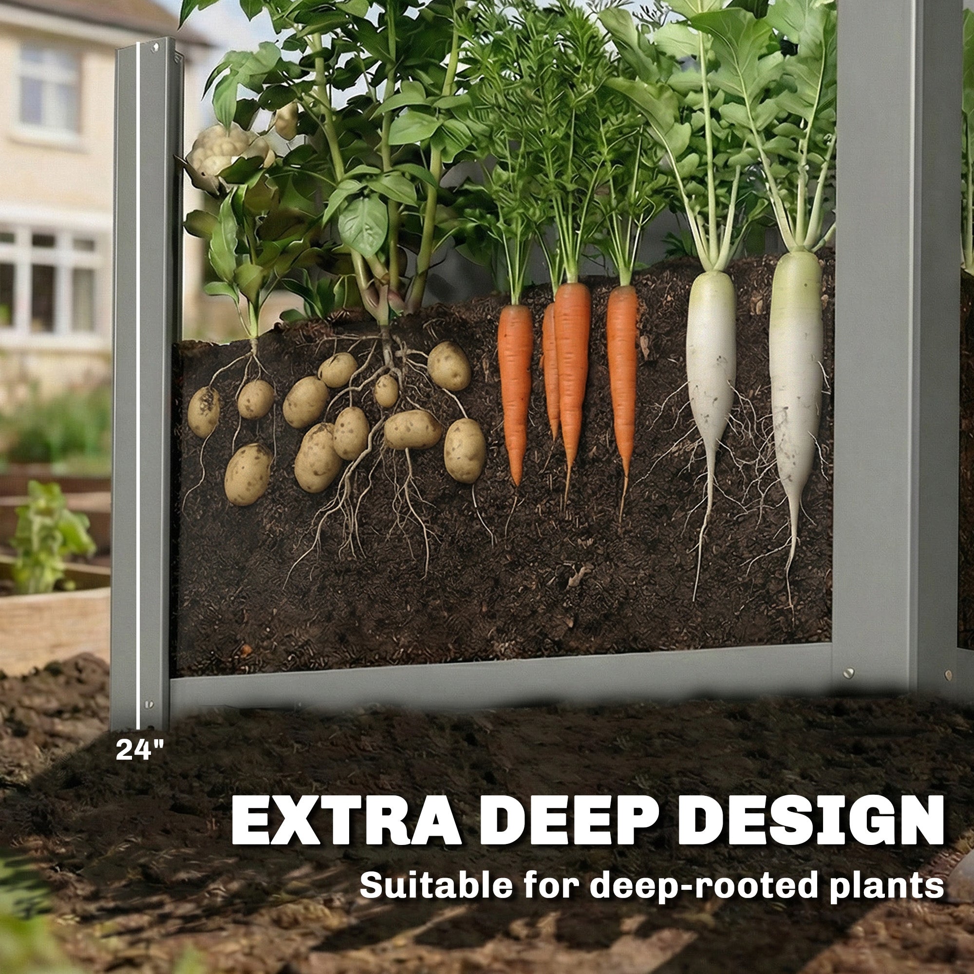 Raised Garden Bed Galvanized Planter Box Outdoor with Gloves for Gardening Vegetables, Flower, Herb, 2.6 x 1 x 2 ft, Gray