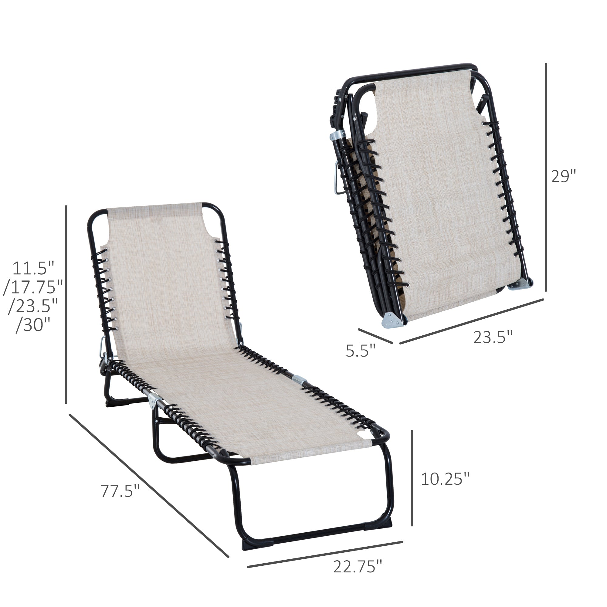 Foldable Chaise Lounge, 3-Position Reclining Back, Portable design and Breathable Mesh for Poolside, Camping, Hiking - Cream White