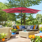 9' x 7' Solar Umbrella, LED Lighted Patio Umbrella for Table or Base with Tilt & Crank, Outdoor Umbrella for Garden, Deck, Backyard, Pool, Beach, Wine Red