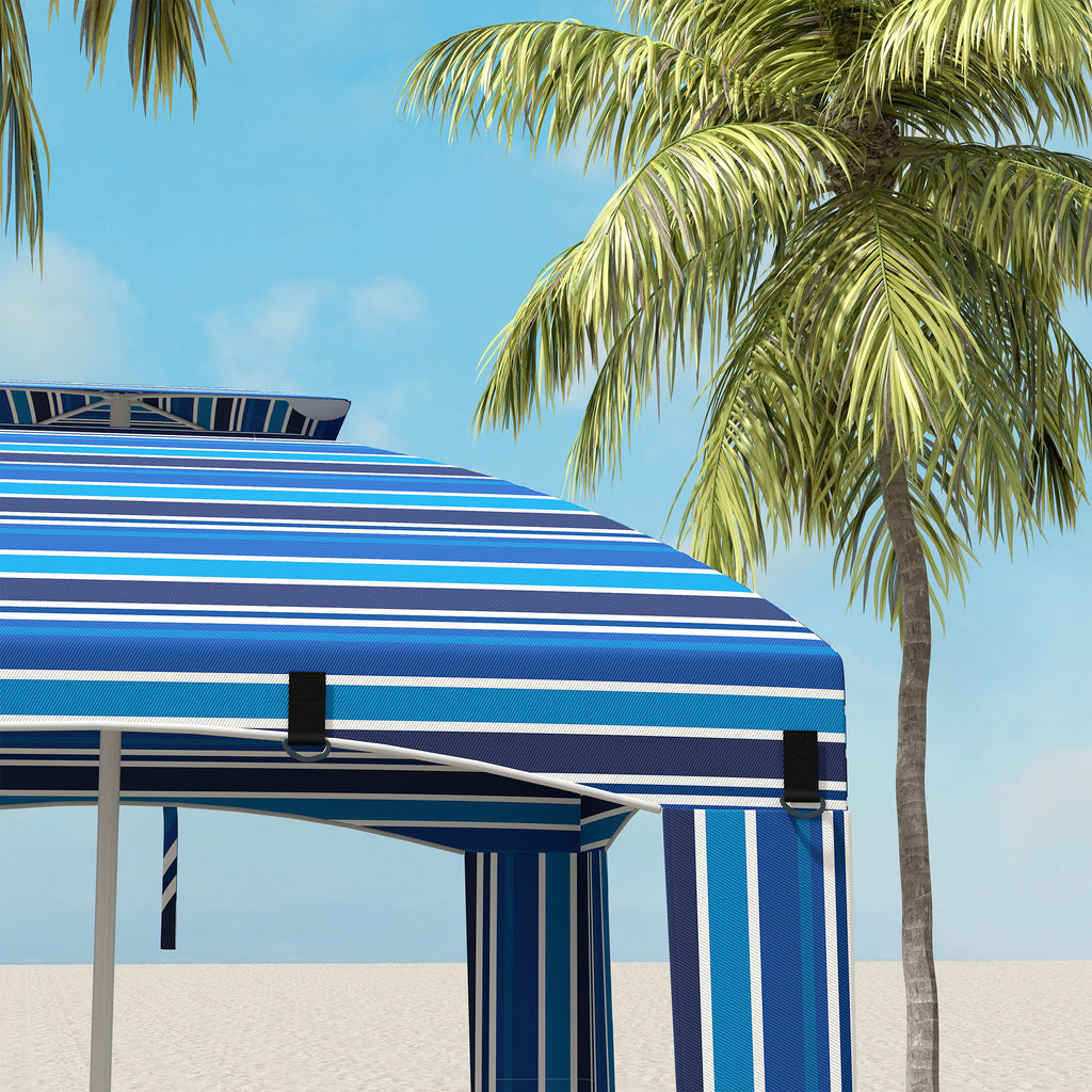 5.8' x 5.8' Cabana Umbrella for Travel, Walls, Vents, Ruffles, Carry Bag, Beach Umbrella, Blue Stripe
