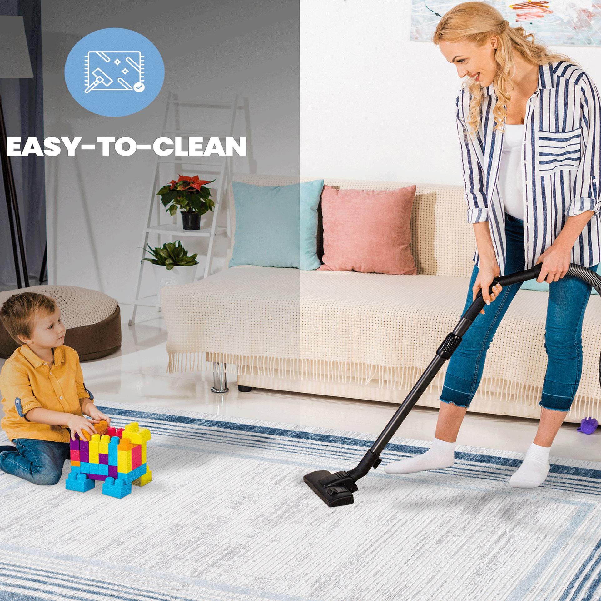 Naar 2x8 Stain-Resistant Area Rug with Cotton Backing, Medium Pile Height, Kid and Pet-Friendly Carpet, 96" L x 26" W x 0.35" H, Blue