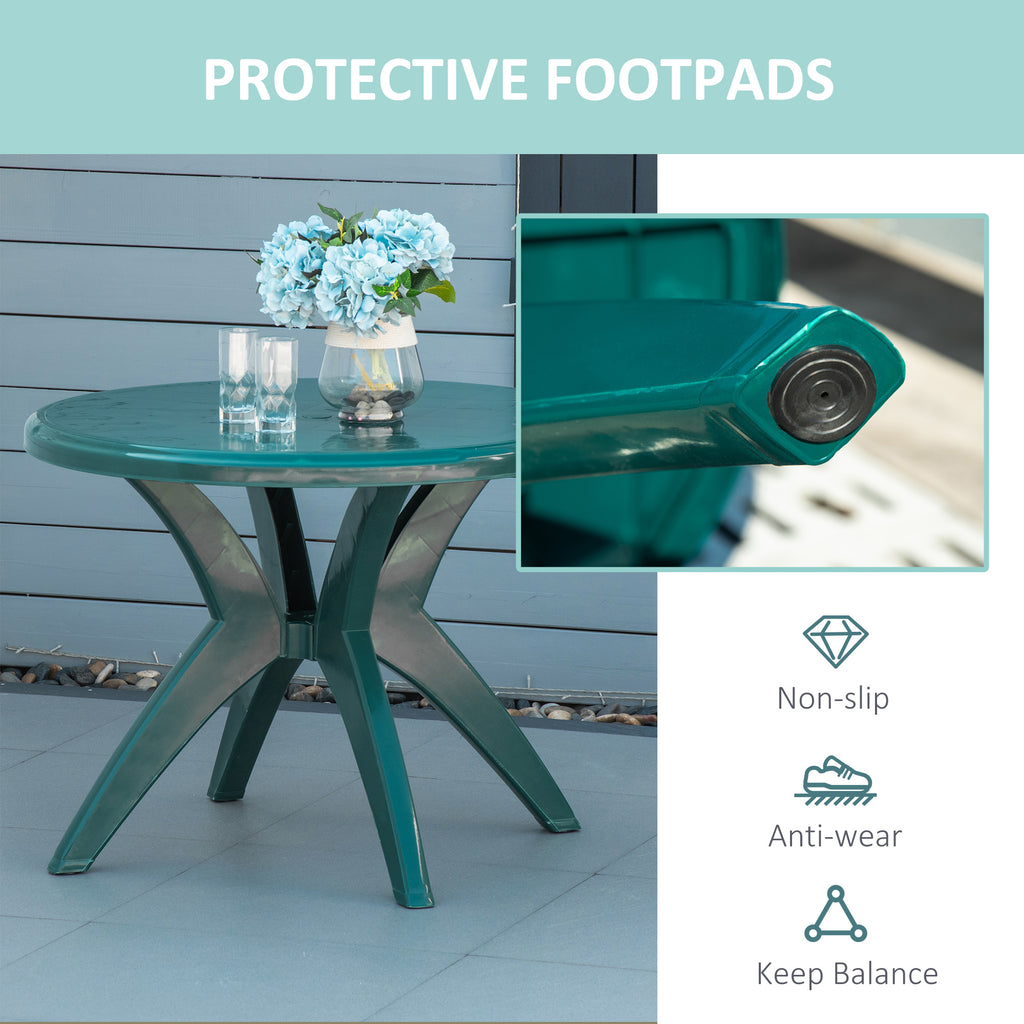 36.25" Dia Round Plastic Patio Table with Umbrella Hole, Outdoor Bistro Dining Table, for Bar, Garden, Backyard, Poolside, Yard, Green
