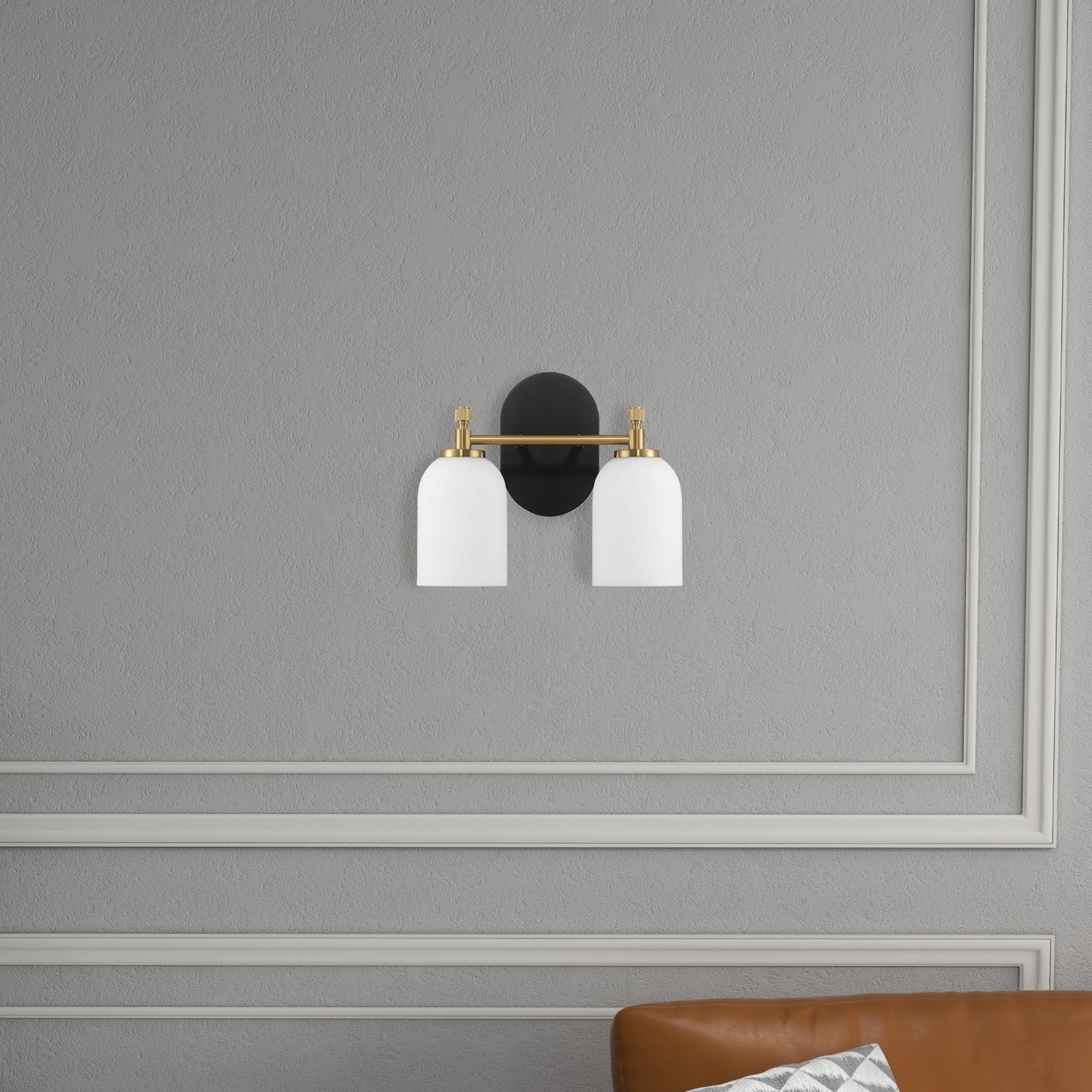 Vortex Two Lights Vanity Wall Sconce with White Frosted Glass, Traditional Style for Over Bathroom Mirror, 10.5" L x 5.5" W x 10" H, Gold+White
