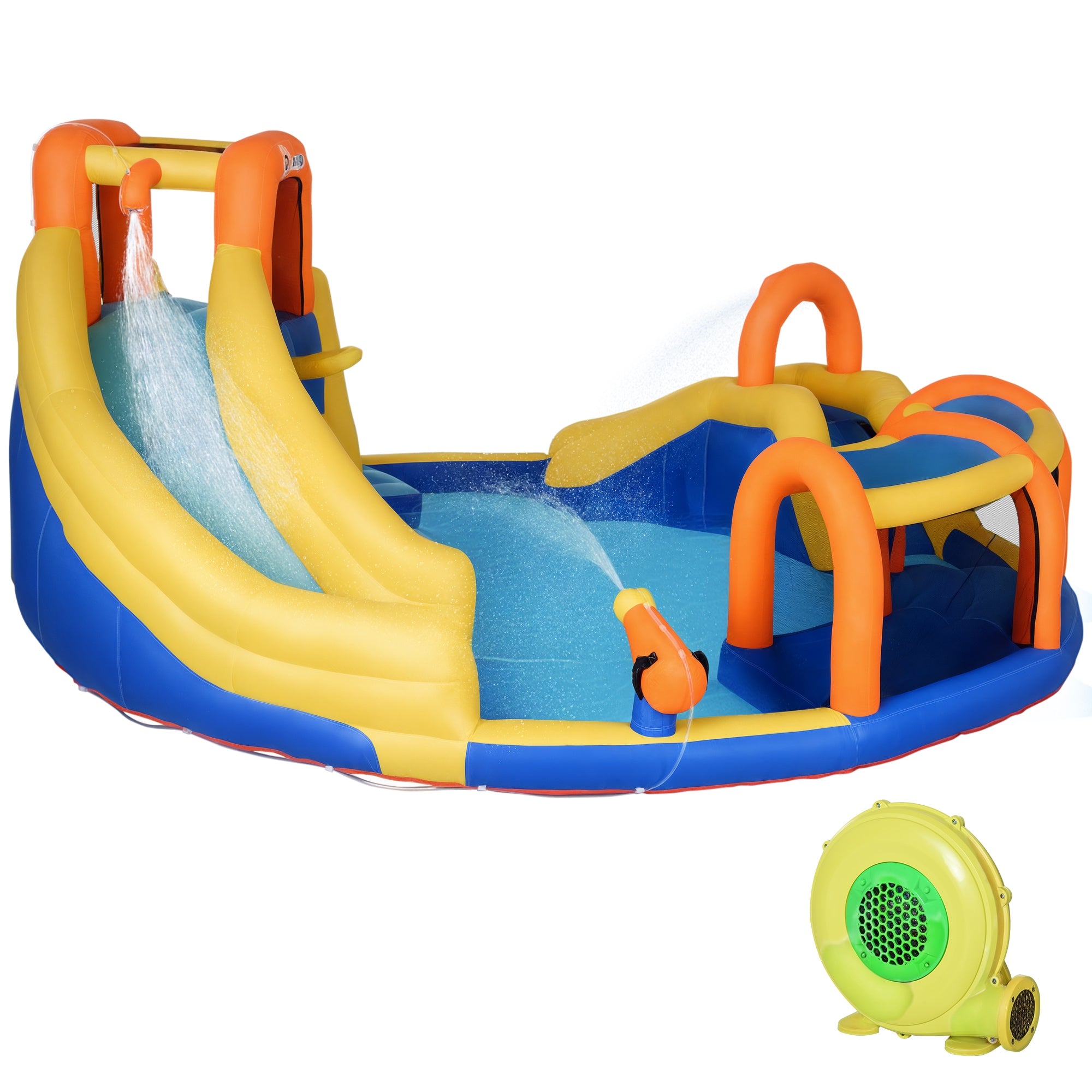 6-in-1 Inflatable Water Slide Kids Bounce House Jumping Castle Includes Slide Basket Pool Climbing Wall Tunnel
