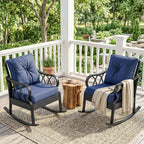 2 Piece Outdoor Wicker Rocking Chairs Rattan Porch Rockers with Cushions, Aluminum Frame for Garden, Patio, Blue