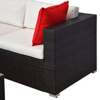 5-Piece Patio Furniture Set with Cushions, Outdoor PE Rattan Wicker Sofa Set, Sectional Furniture with Pillows, Glass Coffee Table for Garden, Backyard, Brown/Cream White