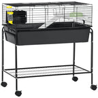Two-Story Small Animal Cage Removable from Stand, Pet Habitat with Shelf & Wheels, 33" x 18.5" x 35", Charcoal Gray