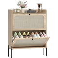 Shoe Cabinet with 2 Flip Drawers, Boho Narrow Shoe Storage Cabinet, Oak