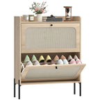 Shoe Cabinet with 2 Flip Drawers, Boho Narrow Shoe Storage Cabinet, Oak