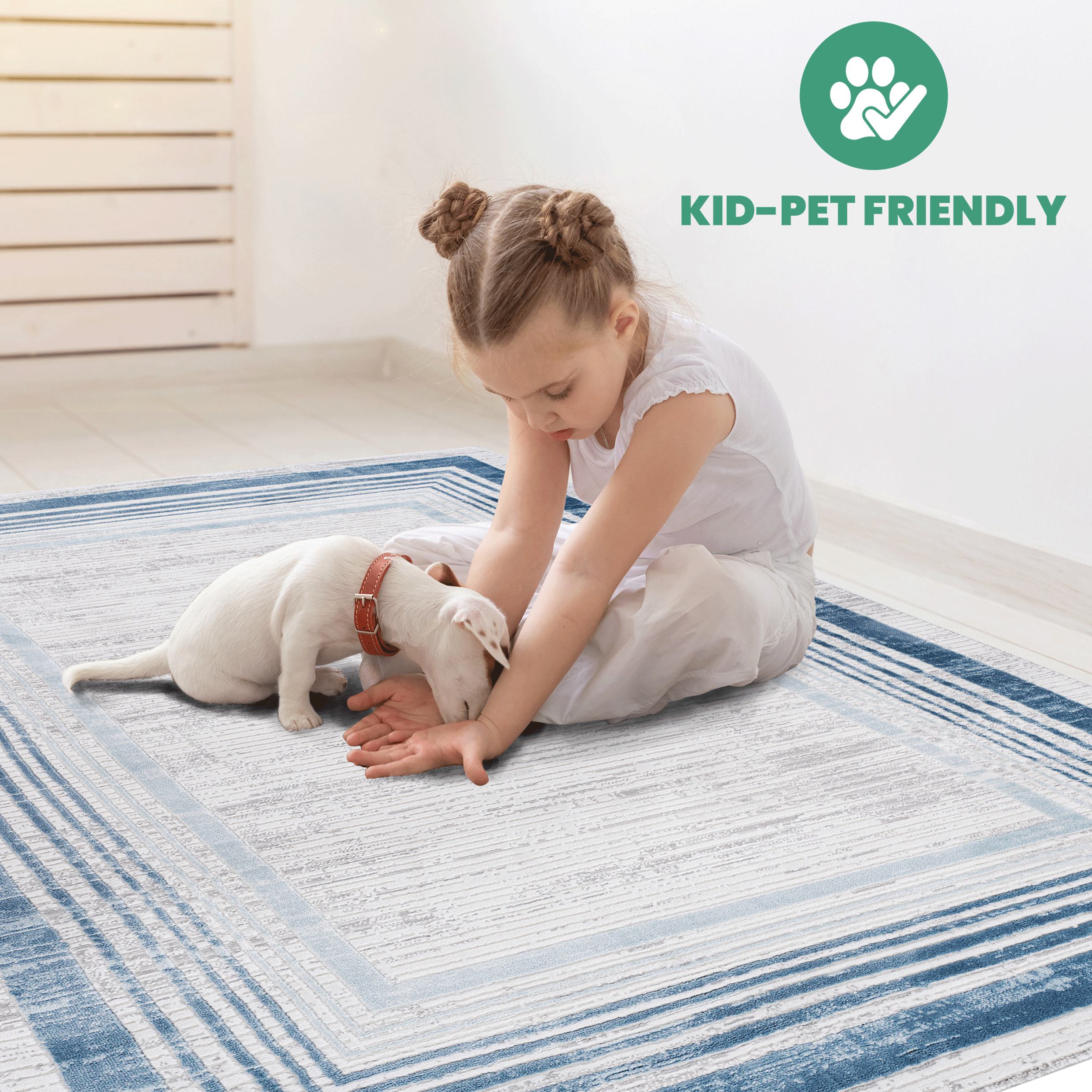 Naar 5x7 Stain-Resistant Area Rug with Cotton Backing, Medium Pile Height, Stylish Kid and Pet-Friendly Carpet, 90" L x 63" W x 0.35" H, Blue