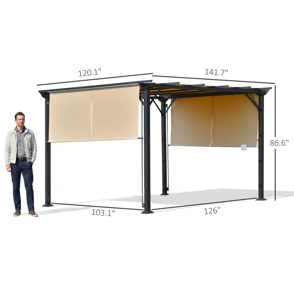 12' x 10' Outdoor Retractable Pergola Canopy with Sun Shade Unique Design Canopy Patio Metal Shelter for Garden Porch Beach, Beige