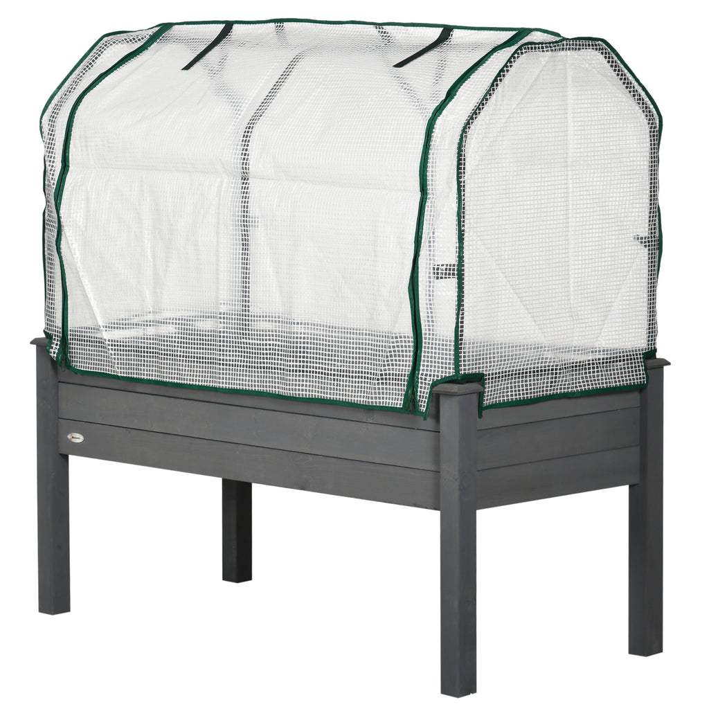 Raised Garden Bed with PE Greenhouse Cover Outdoor Planter Box for Herbs and Vegetables, 48 x 22 x 46 inch, Dark Gray