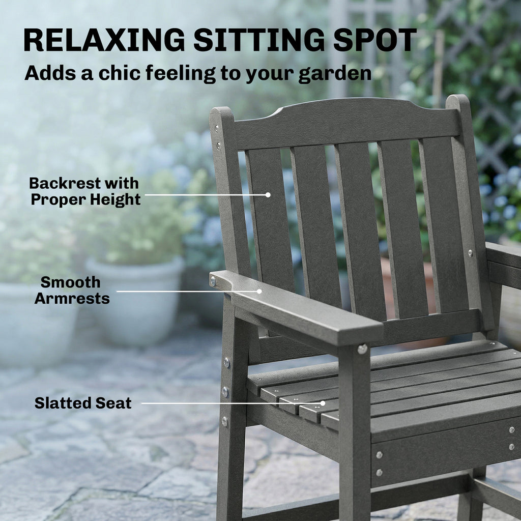 All-Weather Patio Chair, HDPE Patio Dining Chair, Heavy Duty Wood-Like Outdoor Furniture for Garden, Backyard, Deck, Porch, Lawn, Gray