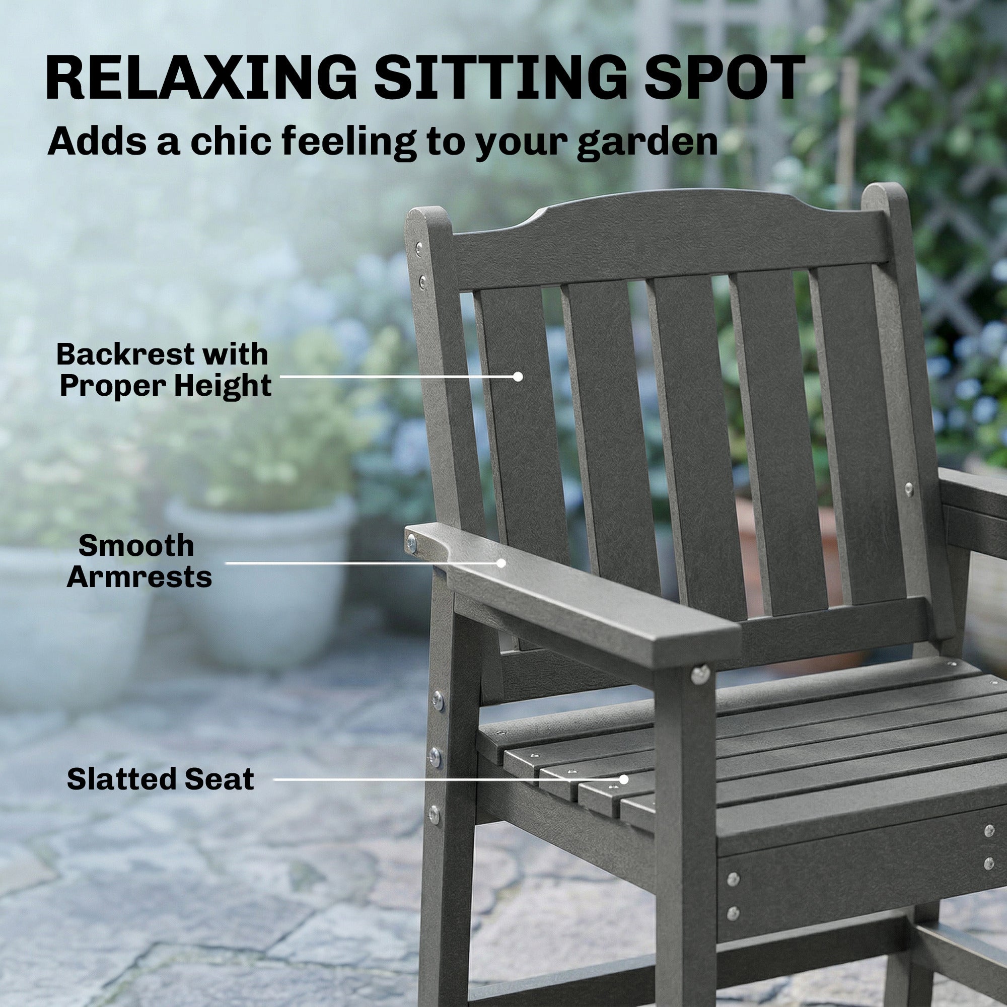 All-Weather Patio Chair, HDPE Patio Dining Chair, Heavy Duty Wood-Like Outdoor Furniture for Garden, Backyard, Deck, Porch, Lawn, Gray