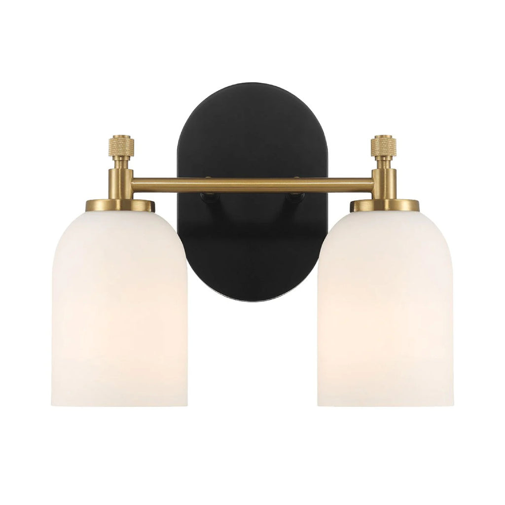 Vortex Two Lights Vanity Wall Sconce with White Frosted Glass, Traditional Style for Over Bathroom Mirror, 10.5" L x 5.5" W x 10" H, Gold+White