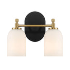 Vortex Two Lights Vanity Wall Sconce with White Frosted Glass, Traditional Style for Over Bathroom Mirror, 10.5" L x 5.5" W x 10" H, Gold+White