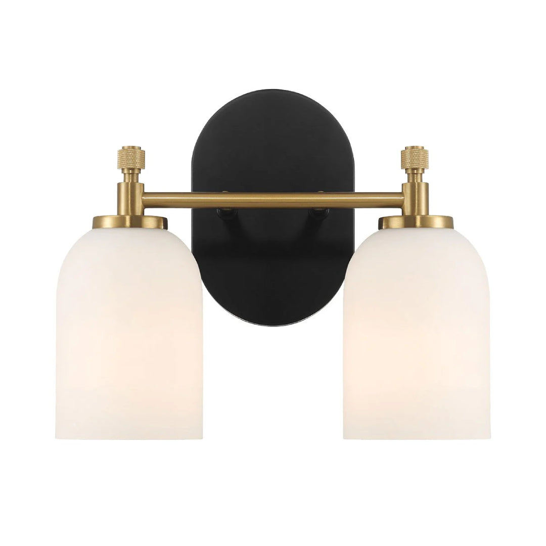 Vortex Two Lights Vanity Wall Sconce with White Frosted Glass, Traditional Style for Over Bathroom Mirror, 10.5" L x 5.5" W x 10" H, Gold+White