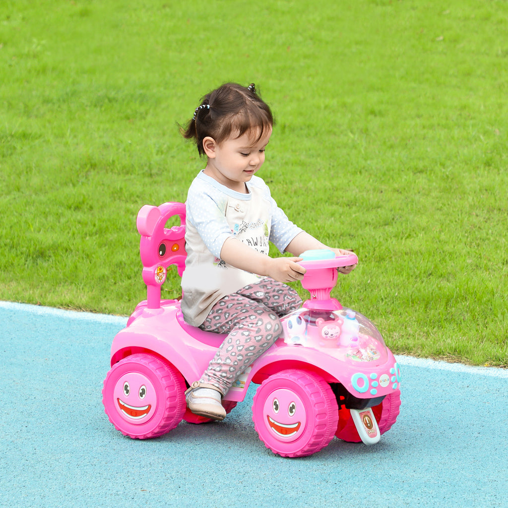 Foot to Floor Toddler Push Car w/ Horn, Light, Music, Anti-Over-Backwards Device & Underseat Storage, Pink