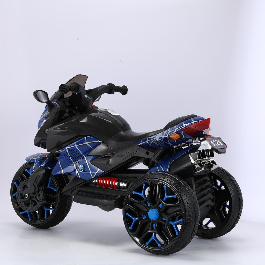 3-Wheel 12V Kids Electric Ride-On Motorcycle with Training Wheels and Headlight, Motorbike with MP3/USB, 43.5'' L x 23.5'' W x 29'' H, Blue