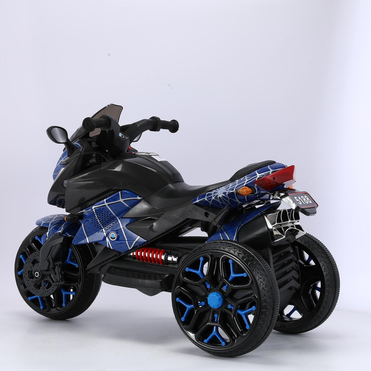 3-Wheel 12V Kids Electric Ride-On Motorcycle with Training Wheels and Headlight, Motorbike with MP3/USB, 43.5'' L x 23.5'' W x 29'' H, Blue