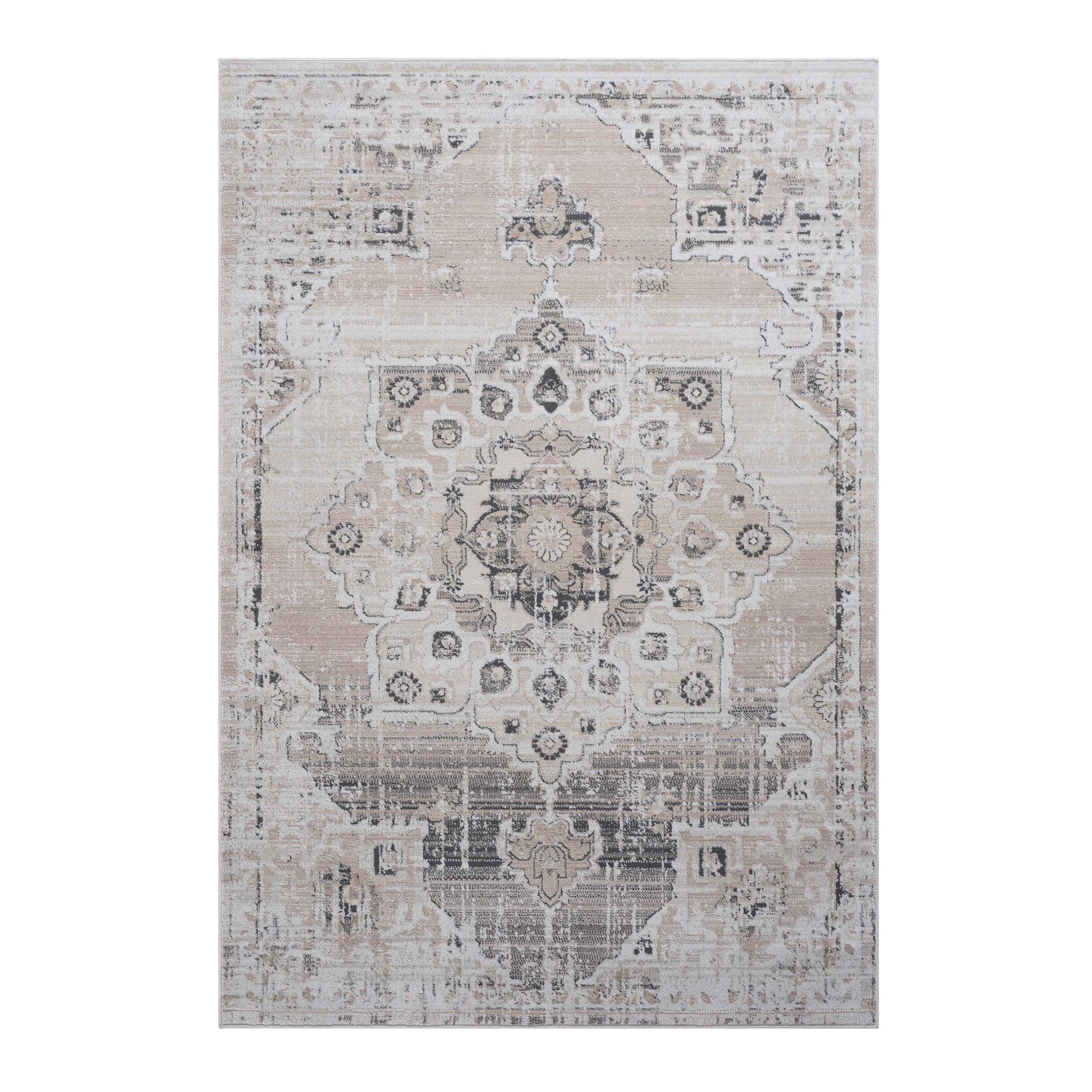 Naar 8x10 Medallion Stain-Resistant Area Rug with Cotton Backing, Medium Pile Height, Kid and Pet-Friendly Carpet, 120" L x 93" W x 0.3" H, Cream