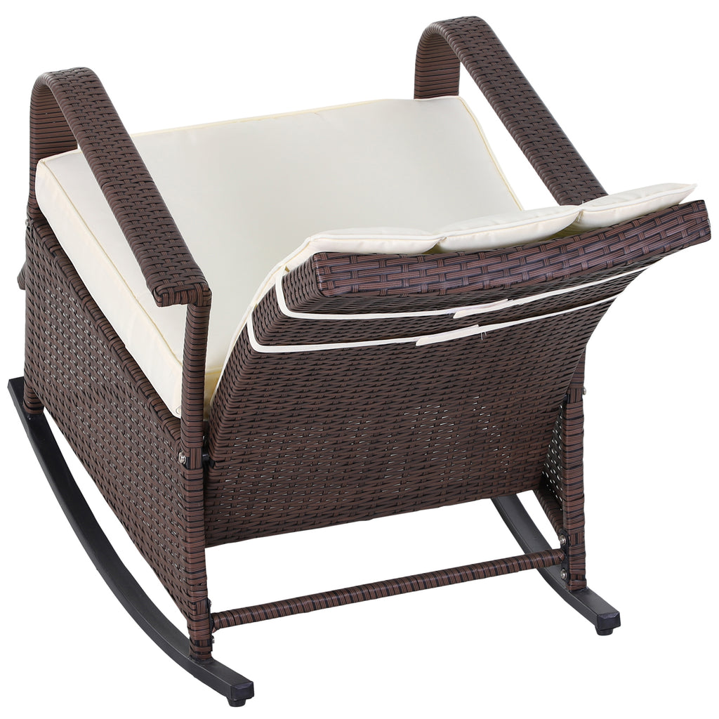 PE Rattan Rocking Recliner with Footrest, Beige